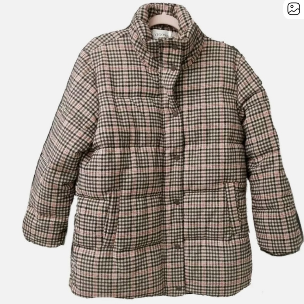 Vigoss Burberry Style Plaid Puffer Jacket 2x New
